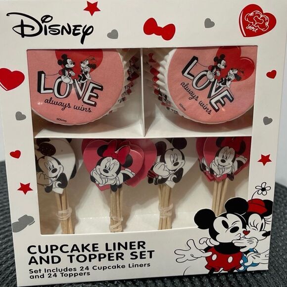 Disney Mickey & Minnie Cupcake Liners & Toppers set of 48 and Cupcake stand NWT - Picture 2 of 5